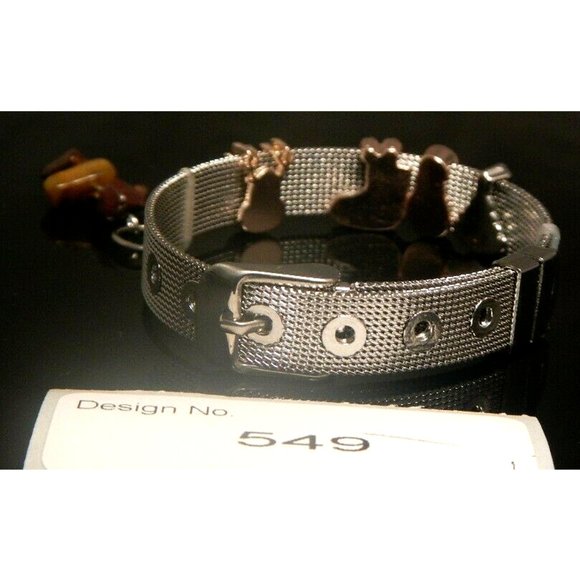 Tiger Eye Gemstone- Stainless Steel Mesh Keeper Bracelet-Band-Slide Charms-549 - Picture 3 of 7